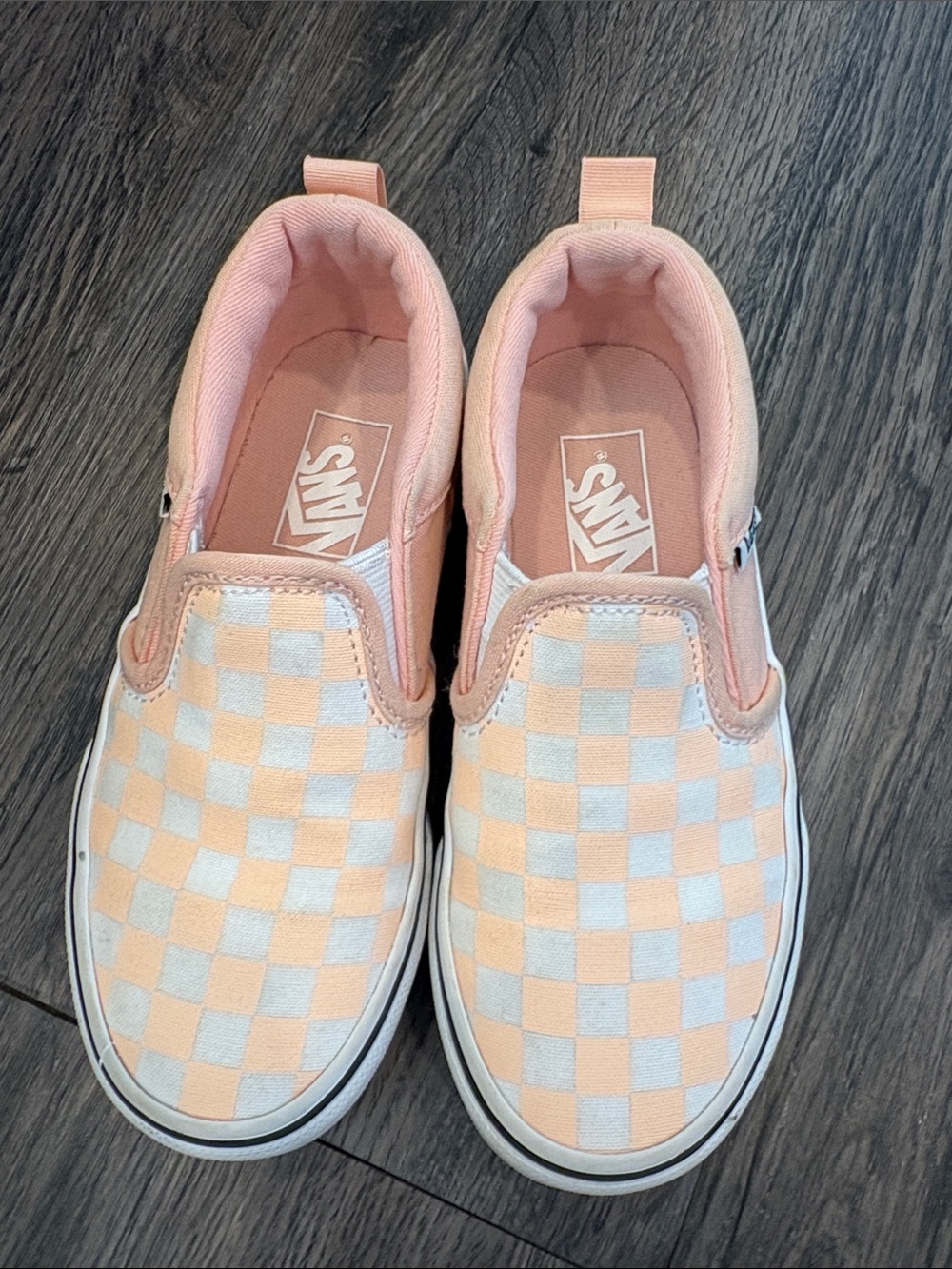 Vans Off the Wall Peach Checkered Slipons Size 12